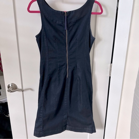 Anthropologie Ribboned Denim Dress Navy Blue Sheath Sleeveless with Waist Tie - Picture 5 of 8